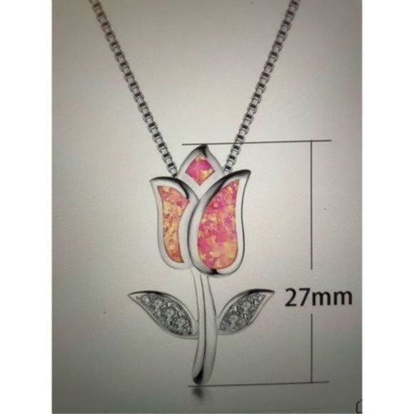 Blue opal ROSE WHITE SAPPHIRE N SILVER NECKLACE - Picture 6 of 6